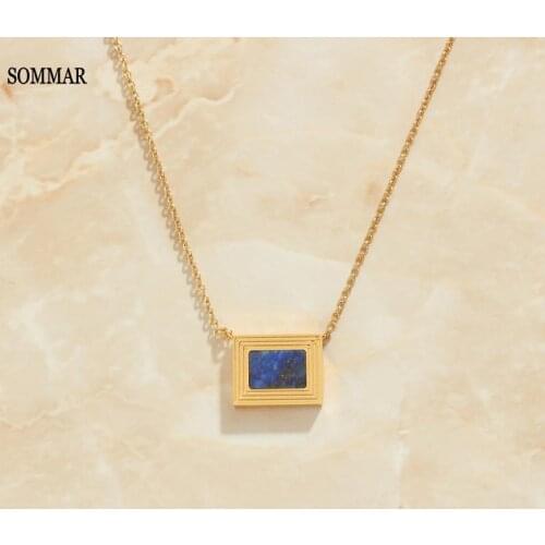 SOMMAR Gorgeous 18KGP Gold Filled Maiden pendant Oil painting lapis lazuli multi-layer necklaces bone