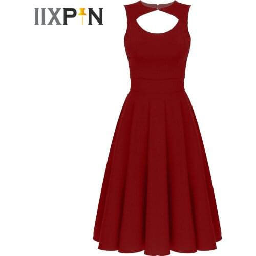 Vintage Womens Dresses Sleeveless Cut-Out Front Knee Length A-line Prom Dress Elegant Womens Dress for Cocktail Party Wedding