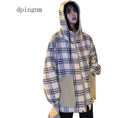 SpringAutumn Women lattice Loose Cotton Thicken Thermal Bomber Jacket Harajuku Warm Streetwear Double faced Coats