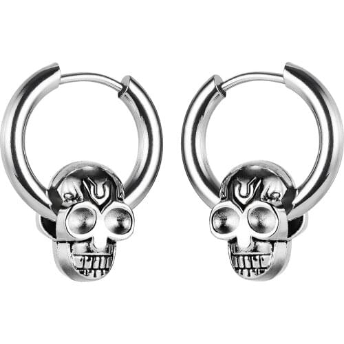 2021 Trend Punk Vintage Skeleton Pendants Male Women Hoop Earrings Stainless Steel Gothic Jewelry Accessories Earrings Wholesale