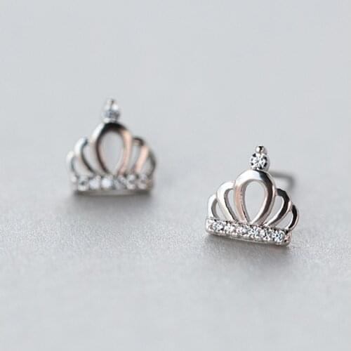 MloveAcc 100% 925 Sterling Silver Women Jewelry Fashion Tiny Crown with CZ Stud Earrings Gift for Girls Kid Lady