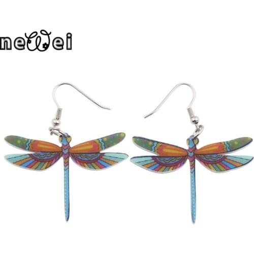 Newei Drop Dragonfly Earrings Jewelry Long Dangle Earring Acrylic Pattern Fashion For Women Hot Style Girl Decoration