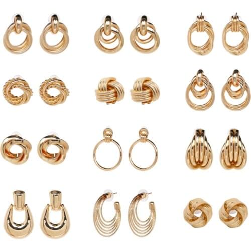 FASHIONSNOOPS 16 Designs Gold Metal Drop Dangle Earrings For Women Trendy Vintage Jewelry Wedding Statement Irregular Earrings