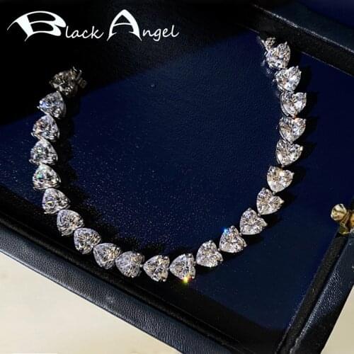 BLACK ANGEL 925 Sterling Silver Created Moissanit White Crystal CZ Gemstone Love Heart Bracelets For Female Jewelry Wedding Gift