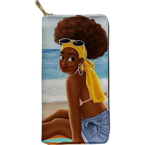 HYCOOL Purse for Women Sea Side African Girl Print Teenager Girls Casual Wallet Long PU Leather Clutch Female Money Card Pouch
