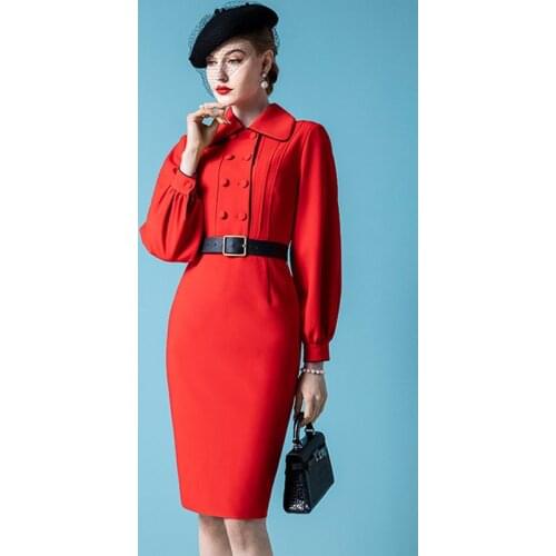 High End French Retro Dress Autumn Winter 2020 New Womens Temperament Slim Red Dress