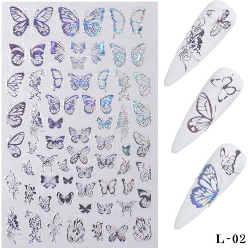 1Sheet 3D Butterfly Nail Art Stickers Laser Gold Silver Waterproof Back Glue Sliders Nail Foils Tips Wraps Manicure Decorations
