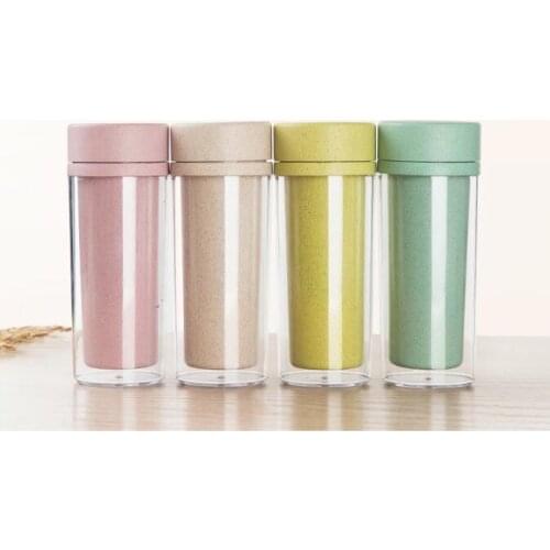 1PC Double Wall Wheat Straw Readily Cup Coffee Vacuum Cup Mugs Thermal Bottle Thermocup Fashion Vacuum Flask Cup ENX 038