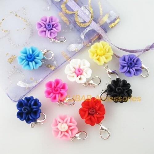 10 New Heart Flower With Clasps Charms Silver Plated Clay Mixed