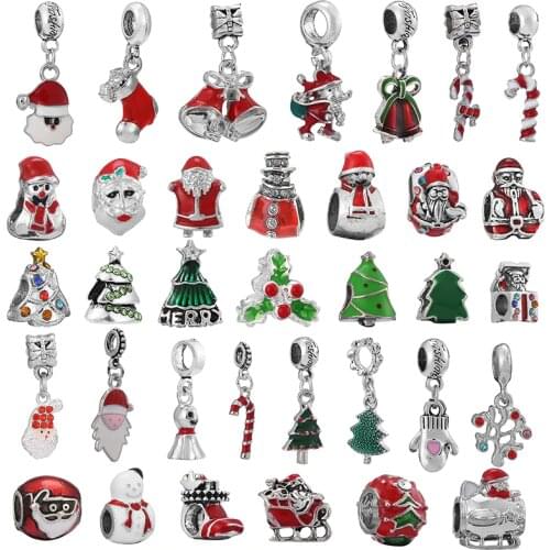 2Pcs 45 Styles Santa Claus Charm Beads Pendant Fit DIY Brand Charm Bracelet Necklace For Women Men Jewelry Making Special Offer