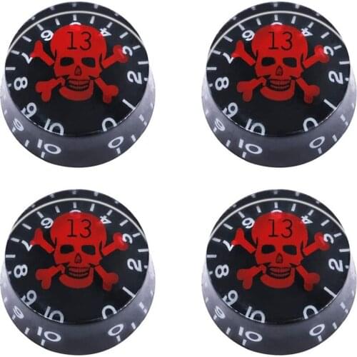 4pcs Black with Red Skull Electric Guitar Bass Top Hat Control Knobs Speed Volume Tone AMP Effect Knobs 6mm/0.24" Rotary Shaft