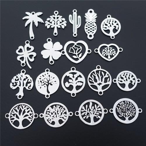 Stainless Steel Connectors Coconut Tree Pineapple Cactaceae Life Tree 4 Leaf Clover Diy Jewelry Component Findings 5pcs a lot
