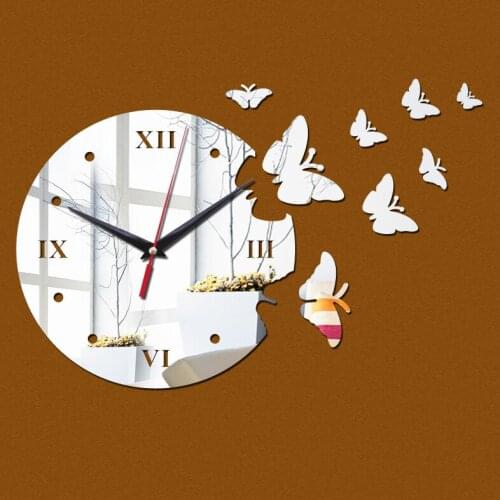 Promotion diy wall stickers clock multi piece package quartz living room acrylic mirror style clocks modern