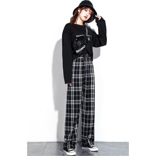 Mopping Pants Autumn High Waist Pants Loose All-match Fashion Casual Pants Plaid Pants Wide Leg Pants Womens Pants