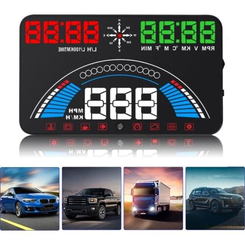 5.5" HUD Digital Car Speedometer Head Up Display GPS OBD2 Speeding Warning Fuel Consumption Water Temperature RPM Smart Gadgets