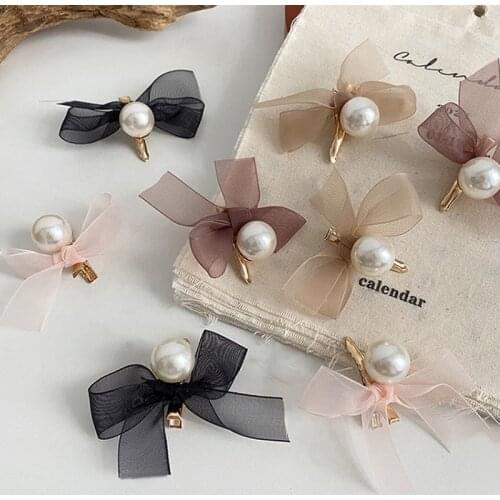 Women Girls Sweet Bow Simple Pearls Hair Clips Barrette Hairpins Headwear Imitation Pearl Bowknot Hairpin Hair Accessories