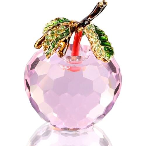 Faceted Crystal Apple Figurine Paperweight Enameled Rhinestone Leaves Blessing Apple Statue Christmas Gift Home Decor(50mm 60mm)