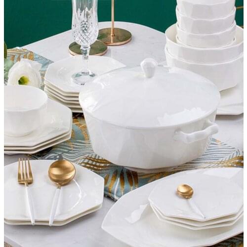 60 Heads Jingdezhen Ceramic Dinner chinese dishes Tableware Rice Bowl Soup Bowl Salad Noodles Bowl Plate Dinnerware Sets