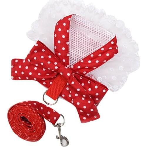 Puppy Cat Harness and Leash Set Breathable Pet Harness Vest For Small Dogs Rabbits Mesh Dress Bow Chest Belt Collar Pet Supplies