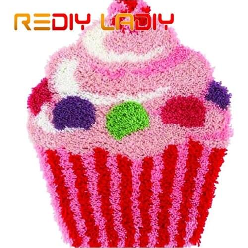 Latch Hook Rug Kit Crocheting Carpet Rug Pink Icecream Acrylic Yarn Printed Color Canvas Cushion Mat Crochet Tapestry Sofa Decor