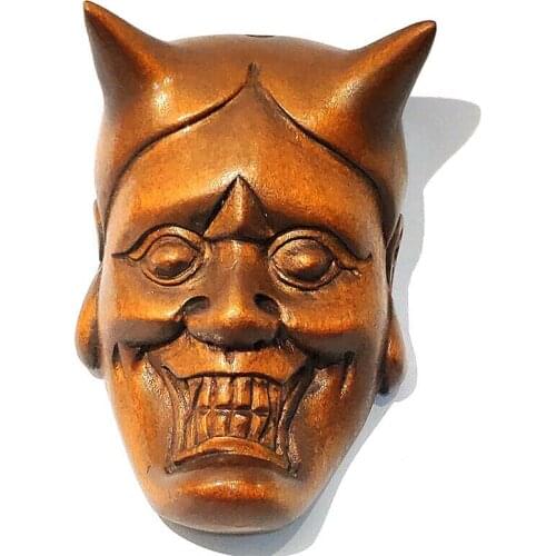 Y7048 - 2" Hand Carved Boxwood Netsuke - Prajna Devil Mask