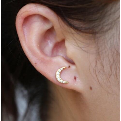 Cute Women 925 sterling silver Stud Earrings Classic Design cz Star Heart Moon Earrings Jewelry minimal dainty earring