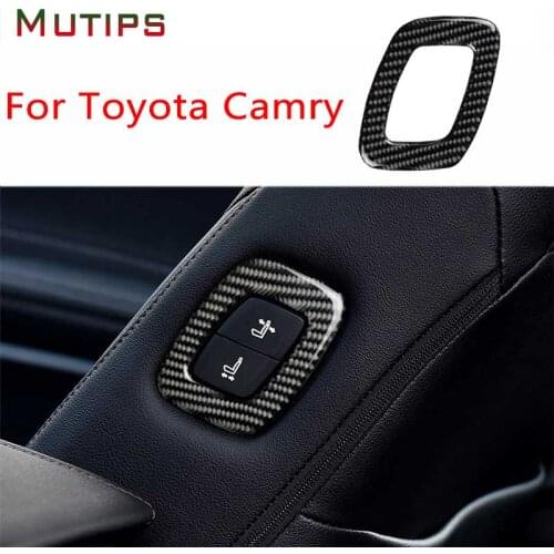 Mutips Car Seat Adjust Button Panel Cover Trim Carbon Fiber Sticker Accessories Decoration Styling For Toyota Camry 2018 2019