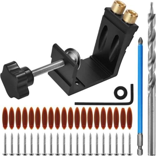 Woodworking Oblique Hole Manual Locking Fixture Locator Jig Kit 15 Degree Angle Drill Guide Set Hole Puncher Adjustable DIY Tool