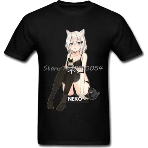 Neko Waifu Ahegao Girl T-shirt Otaku Senpai Nerdy Manga Harajuku Cat Tshirt Pin Up Japanese Comic Anime Popular Tees Men