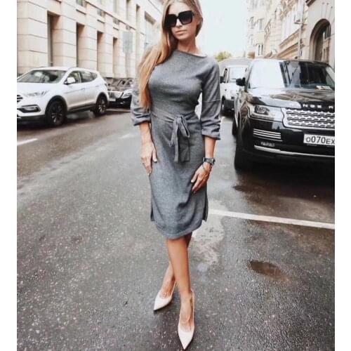 Vadim New Arrival Wool Dress 2018 New Cashmere Knit Dress Women High Waist A Word Round Neck Long Section Split Sleeve Female