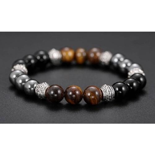 BOYULIGE Charm Bracelt High Quality Tiger Eye Stone & Hematite Yoga Reiki Prayer Health Bracelets for Men And Women Jewelry Gift