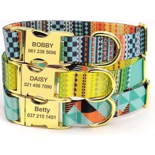 Fashion Custom Dog Collar Personalized Puppy Pet Collars Nylon Print Dog ID Collars Engraved Name for Small Medium Large Dog