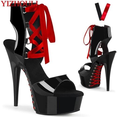 15cm stiletto heels, 6in pole dancing boots, sexy nightclub model party boots with front straps