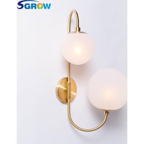 SGROW 2 Glass Balls Lampshade Wall Lamp with E14 Bulb Indoor Lighting European Creative Sconce Lights for Bedroom Dinning Room