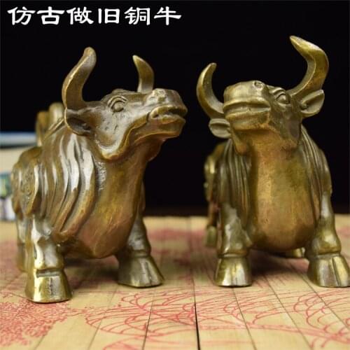 Copper cattle fortune brass ornaments gold ornaments Zhaocai wishful cattle bull Brass Antique old pair of cattle