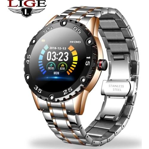 LIGE 2020 New Steel Band Smart Watch Men Heart Rate Pedometer Multifunctional Sport Waterproof Smartwatch Fitness Tracker+Box