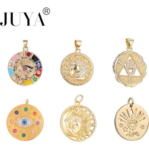 JUYA Vintage Lucky Evil Eye Coin Neckalces Charm Pendants DIY Handmade Jewelry Finding Accessories For Bracelet Necklace Making