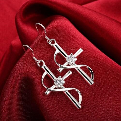 High quality 925 Sterling Silver Earrings for woman fashion Jewelry elegant crystal cross Drop earrings Trendsetter lady Gifts