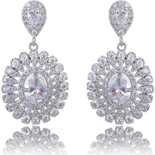 YAN MEI Wholesale New Design Fashion White Gold Color Copper White Zircon Earring For Women GLE3293