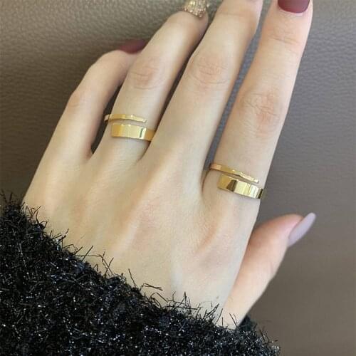YUN RUO 2021 Korean Personality Basic Style Interlaced Stainless steel 18K Rose Gold Plated Stacking Index Finger Ring Female