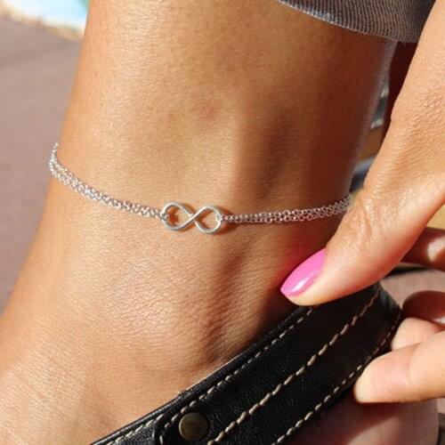 1pc Silver Plated Infinity Charm Double Chain Anklet Foot Jewelry Ankle Bracelet