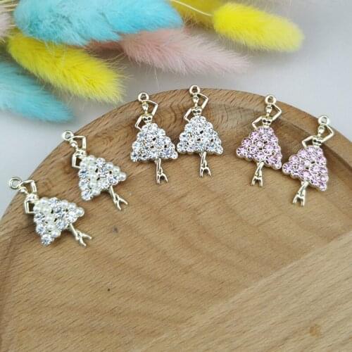 10pcs Shiny Rhinestone Dancing Girls Alloy Charms Gold Color Taxi Dancer Earrings Pendants Dangle Fit DIY Jewelry Make Accessory