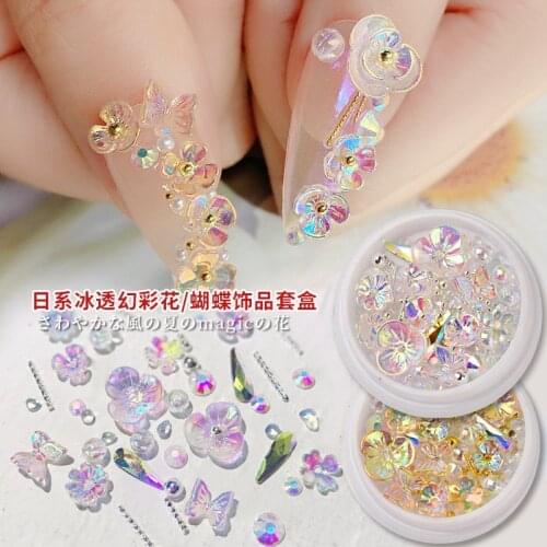 3D AB Crystal Flower Butterfly Nail Art Decoration Mix Flat Rivets Pearls Resin Holographic DIY Nails Rhinestones Accessories