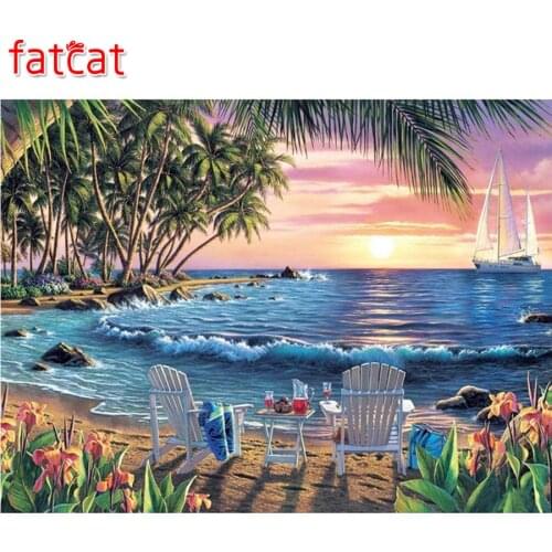 FATCAT Diamond Embroidery Landscape Full square round Drill 5D DIY Diamond Painting Summer Sea Beach view Decoration Home AE333