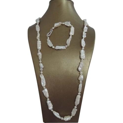 Free shipping 30MM BIWA baroque pearl long necklace jewelry set 100% NATURE FRESHWATER Baroque PEARL-90 cm long pearl necklace