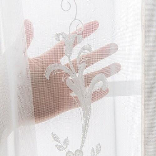 Beige Floral Embroidered Tulle Curtain for Living Room Elegant Delicated Small Flowers Romantic Wave Bottom Drapes JS311C