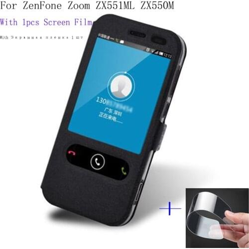 5.5inch Smart View Window Shell For ASUS ZenFone Zoom ZX551ML ZX550M Case Cover flip PU Leather phone cases back cover bags