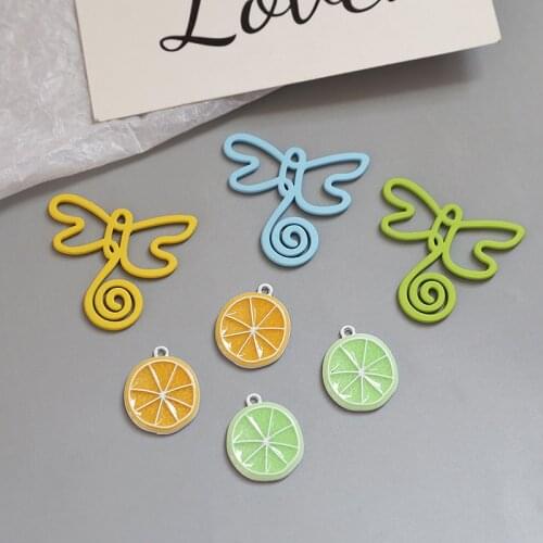 Zinc Alloy Enamel Charms Dragonfly Hollow Lemon Charms 10pcs/lot For DIY Fashion Jewelry Making Finding Accessories