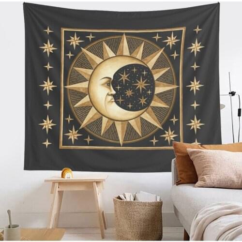Viking Raven Tapestry Sun and Moon Mysterious Viking Meditation Psychedelic Runes Art Wall Hanging Tapestries for Living Room