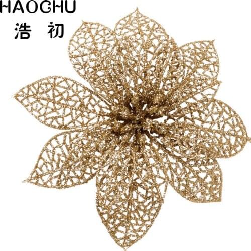 HAOCHU 5Pcs/Lot 6 Color Plastic Flowers Christmas Tree Decor Plastic Hollow Out Flowers Home Supplies Christmas Wedding Party